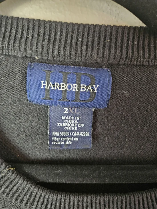 Harbor Bay Black Crewneck Sweater with Tan Stripes - Picture 3 of 3